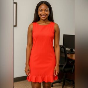 Preston & York Vibrant Orange Sleeveless Sheath Dress with Ruffle Hem Women's 12